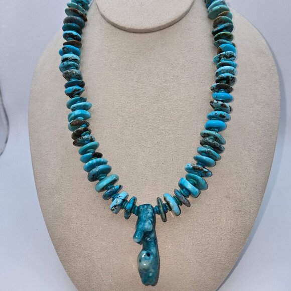 Natural Blue Coral and Kingman Turquoise Necklace - Picture 2 of 6